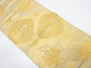 アンティーク　蜀江に向かい鶴・桐唐草模様織り出し袋帯（着用可）